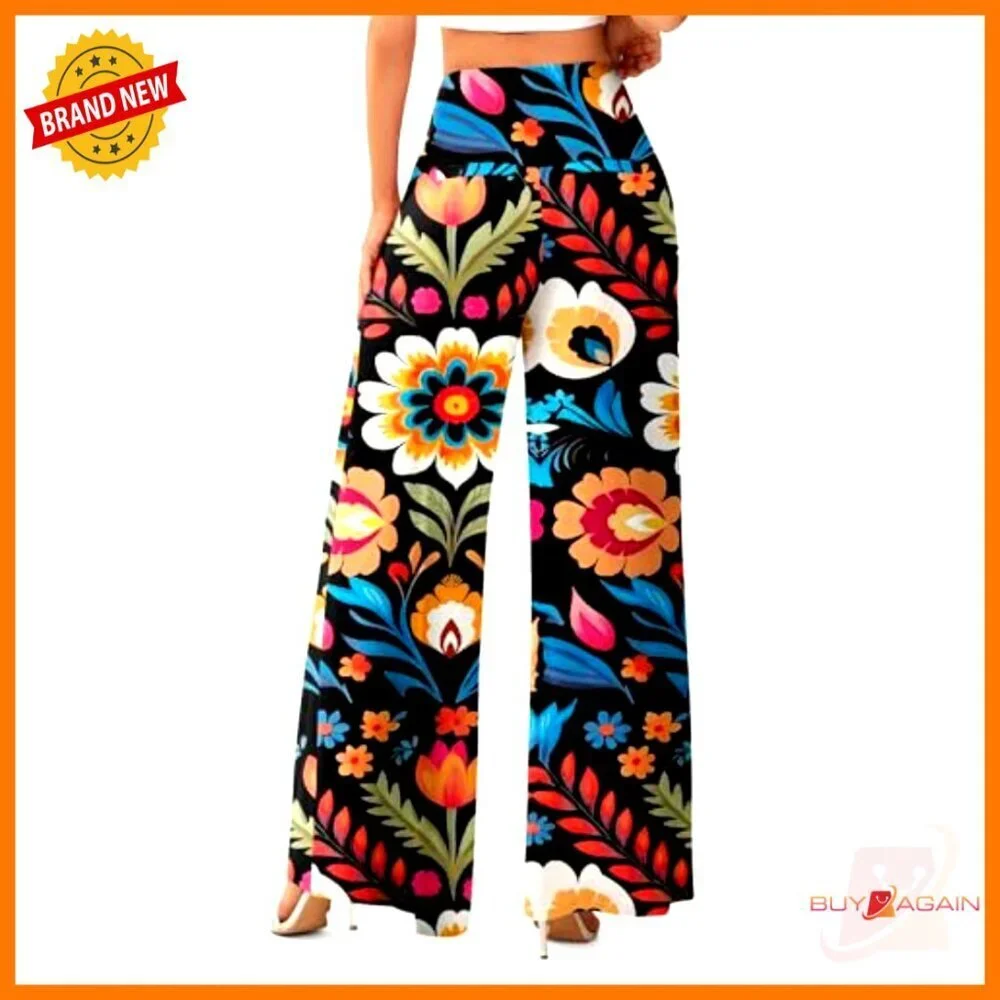 Stretchy High Waist Wide Leg Palazzo Lounge Pants S-3XL Polyester Spandex